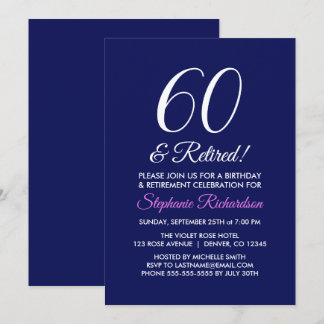 Minimalistisch 60 und dunkle Lila Rente Einladung