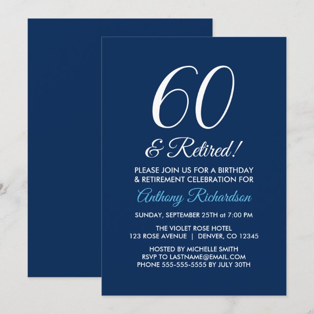Minimalistisch 60 und Remüde Blue Retirement der M Einladung (Vorne/Hinten)