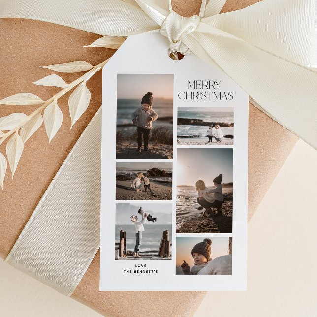 Minimalistisch 6 Foto Collage Frohe Weihnachten Geschenkanhänger (Von Creator hochgeladen)