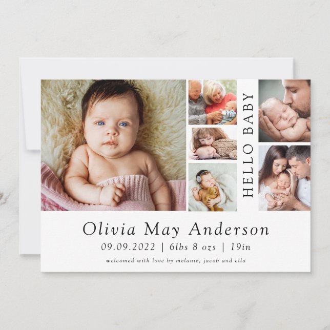Minimalistisch 6 Foto Hello Baby Geburtserklärung Einladung (Vorderseite)