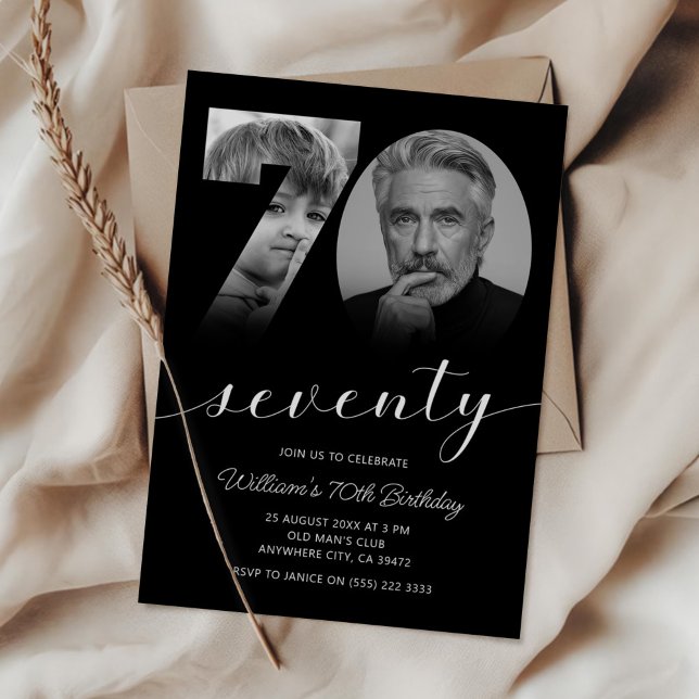 Minimalistisch 70. Geburtstag Siebzig Foto Einladung (Von Creator hochgeladen)