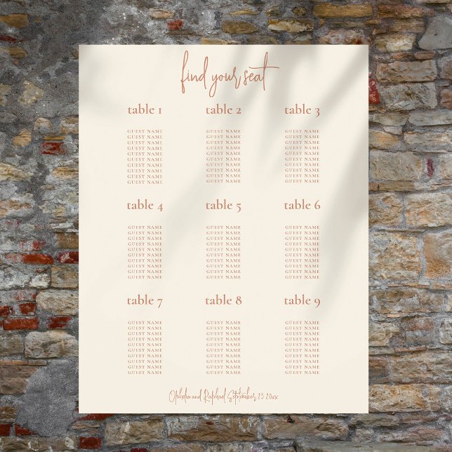 Minimalistisch 9 Tabelle Creme Hochzeitskarte Poster (Available printed or digitally)