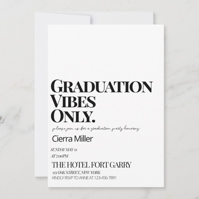 Minimalistisch "Abschluss Vibes Only Party Einladung (Vorderseite)