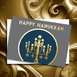 Minimalistisch Abstrakte moderne Menorah Hanukkah Folien Feiertagskarte<br><div class="desc">Minimalistische moderne Menorah Hanukkah Gold Blau</div>