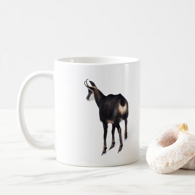 Minimalistisch Alpinistisches Gämse Bergziege auf  Kaffeetasse (Mit Donut)
