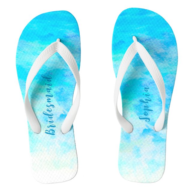 Minimalistisch Aqua Blue Gradient Bridesmaid Gesch Flip Flops (Fußbett)