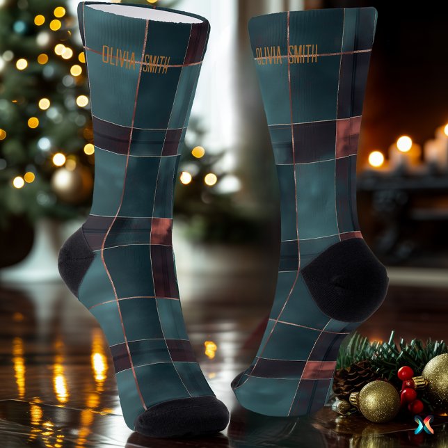 Minimalistisch Aquamarin & Burgund Weihnachten Kar Socken (Von Creator hochgeladen)