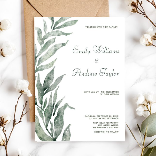 Minimalistisch Aquarellgrün Einladung (Elegant minimalistic watercolor green invitation, perfect for weddings or baby showers)