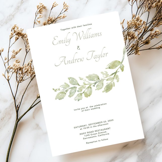 Minimalistisch Aquarellgrün Einladung (Elegant minimalistic watercolor green invitation, perfect for weddings or baby showers)