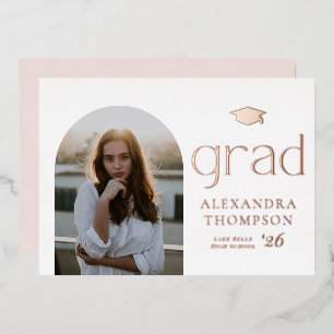 Minimalistisch Arch Foto Graduation Party Rose Gol Folieneinladung