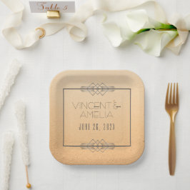 Minimalistisch Art Deco Peach Custom Wedding Pappteller