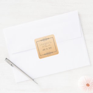 Minimalistisch Art Deco Peach Custom Wedding Quadratischer Aufkleber