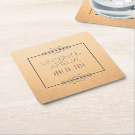Minimalistisch Art Deco Peach Custom Wedding Rechteckiger Pappuntersetzer