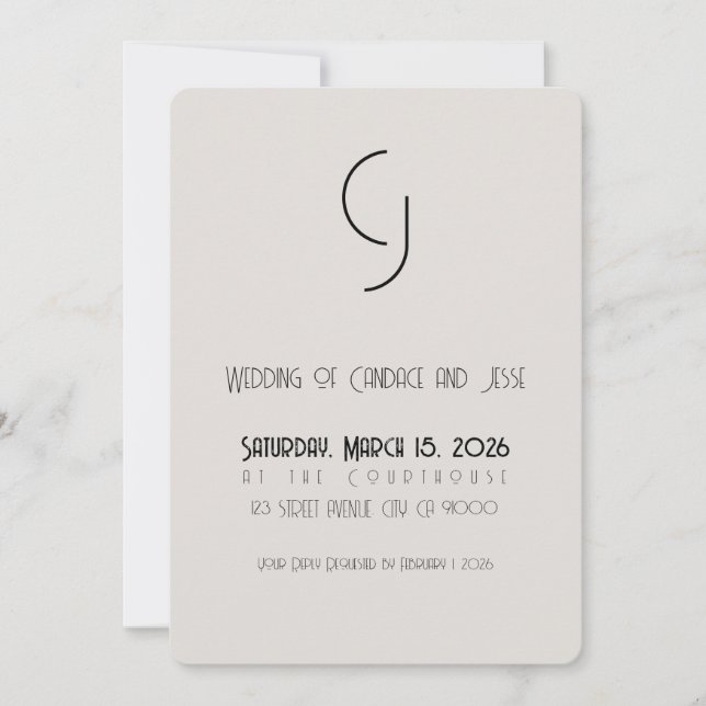 Minimalistisch Art Deco Wedding Main Einladung (Vorderseite)