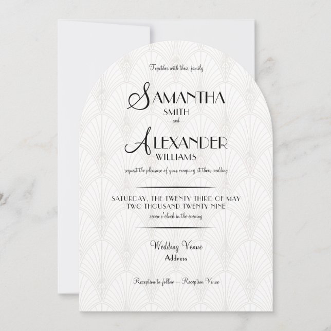 Minimalistisch Art Deco White Black Foto UAWG Wedd Einladung (Vorderseite)