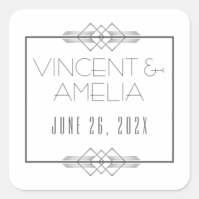 Minimalistisch Art Deco White Custom Wedding Quadratischer Aufkleber (Vorderseite)