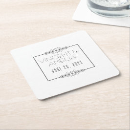 Minimalistisch Art Deco White Custom Wedding Rechteckiger Pappuntersetzer