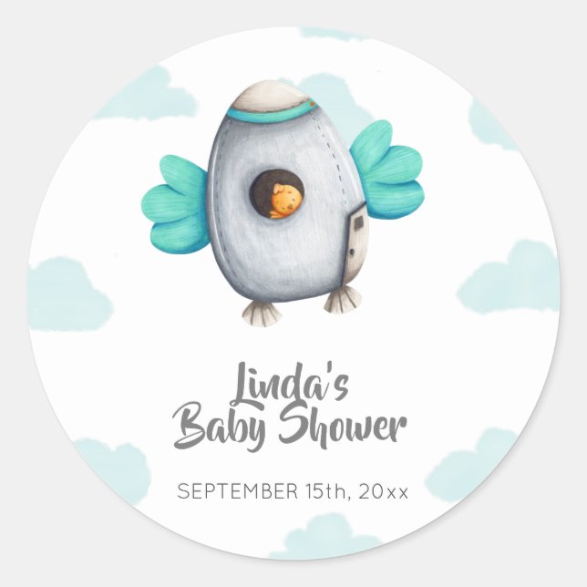 Minimalistisch Astronaut Bird Baby Dusche Gefallen Runder Aufkleber (Vorderseite)