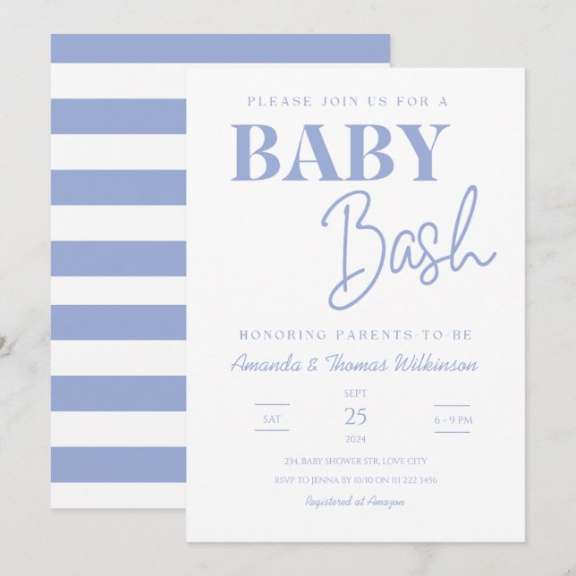 Minimalistisch Baby Bash Couples Kinderdusche Einladung (Vorne/Hinten)