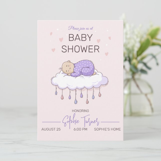 Minimalistisch Baby Dusche Einladung Girl Baby Dus (Stehend Vorderseite)