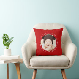 Minimalistisch Baby Foto Red First Christmas Kissen
