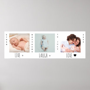 Minimalistisch Baby Foto Trio Birth Keepake Poster