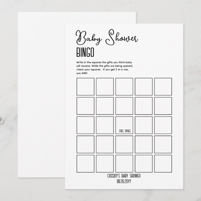 Minimalistisch Baby Shower Bingo Einladung (Vorne/Hinten)
