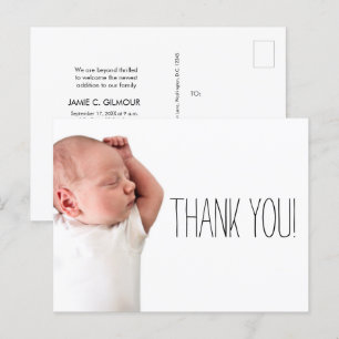 Minimalistisch Baby Shower Foto Vielen Dank Name Ankündigungspostkarte