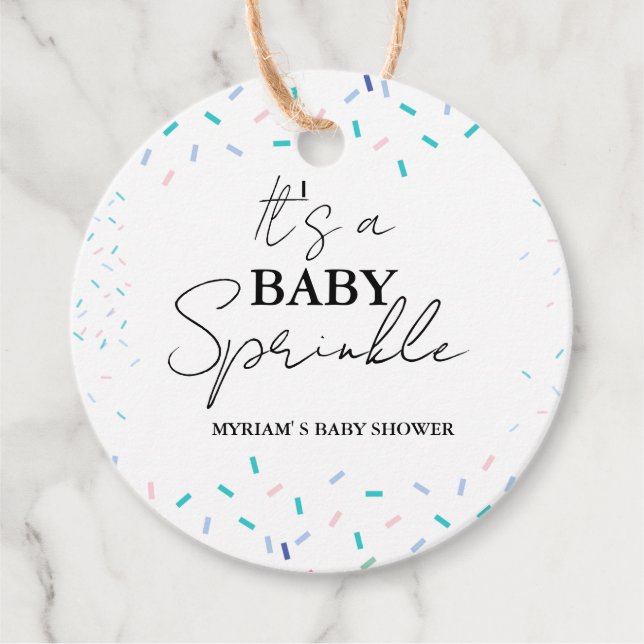 Minimalistisch Baby Sprinkles Babydusche Geschenkanhänger (Vorderseite)