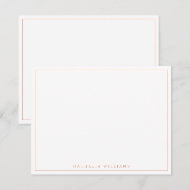 Minimalistisch Basic Personalize Orange Stationery Mitteilungskarte (Vorne/Hinten)
