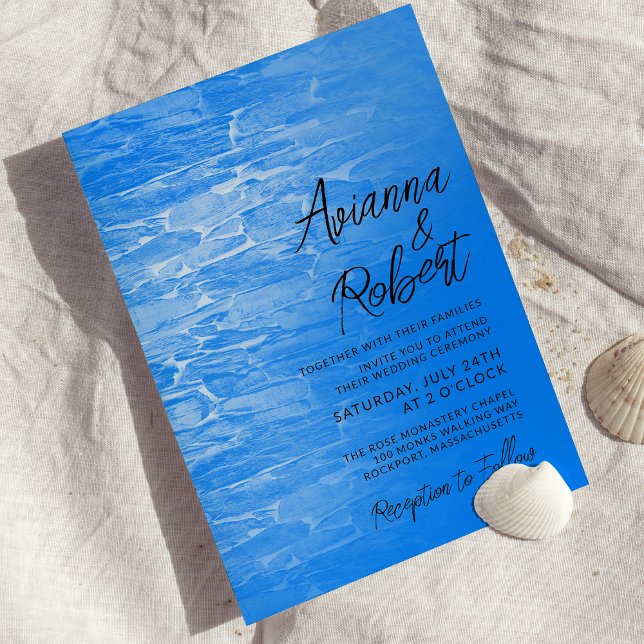 Minimalistisch Beach Azure Blue Wedding Einladung (Von Creator hochgeladen)