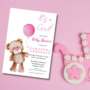 Minimalistisch Bear Baby Shower-It ist ein Mädchen Einladung