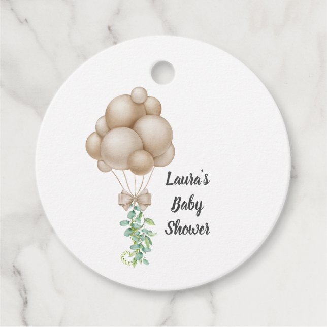 Minimalistisch Beige Balloons Boho Babydusche Geschenkanhänger (Vorderseite)
