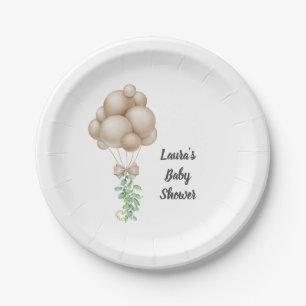 Minimalistisch Beige Balloons Boho Babydusche Pappteller