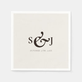 Minimalistisch Beige Mongram Wedding Day Serviette