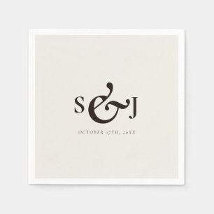 Minimalistisch Beige Mongram Wedding Day Serviette