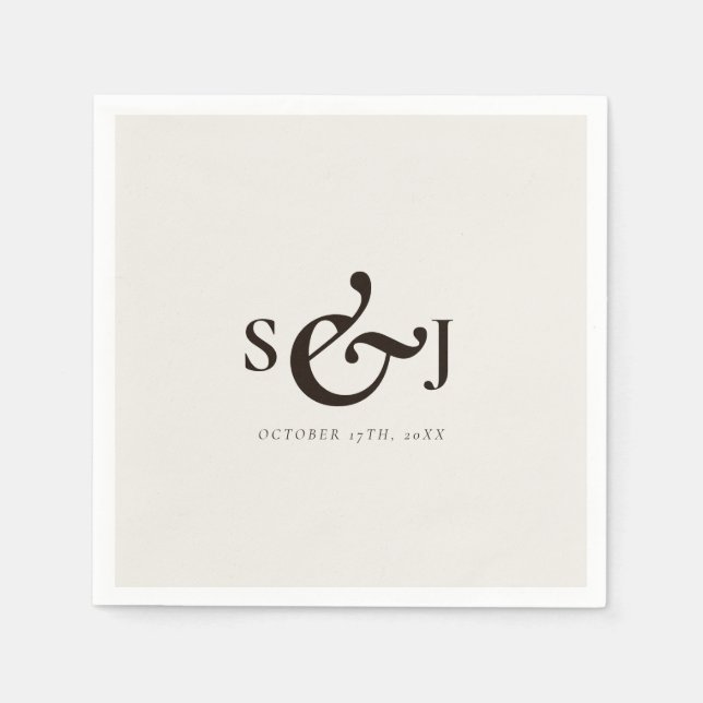 Minimalistisch Beige Mongram Wedding Day Serviette (Vorderseite)