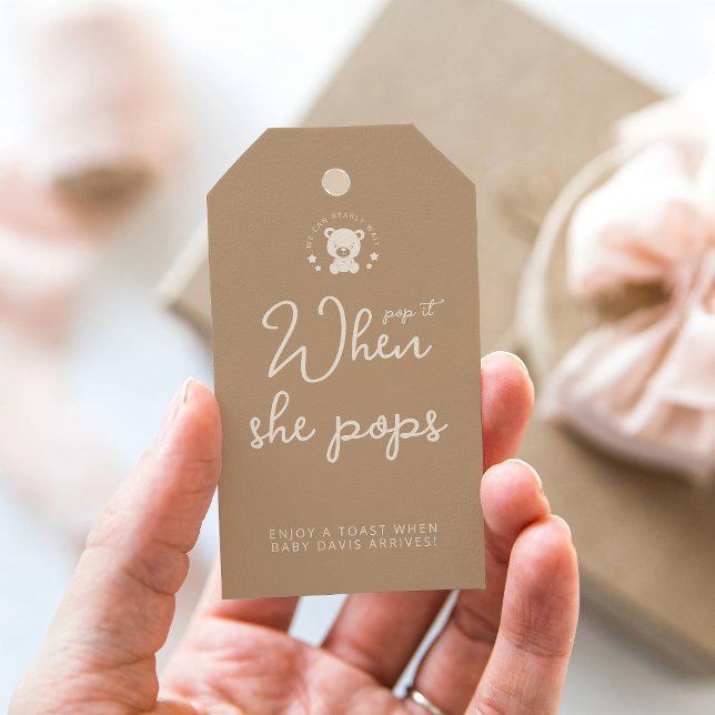 Minimalistisch Beige Teddy Bear Baby Dusche Pop It Geschenkanhänger (Von Creator hochgeladen)