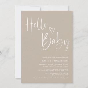 Minimalistisch Beige White Baby Dusche Einladung