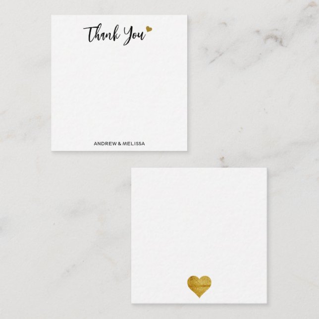 Minimalistisch Black and Gold Heart Wedding Vielen Mitteilungskarte (Vorne/Hinten)
