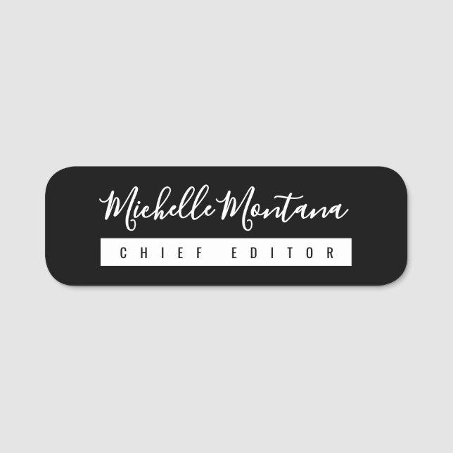 Minimalistisch Black Beruflich Modern Namensschild (Vorderseite)