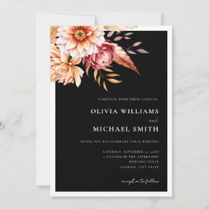 Minimalistisch Black Boho Floral Wedding Einladung