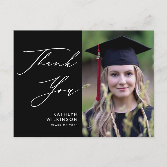Minimalistisch Black Elegant Script GRAD Vielen Da Postkarte (Vorderseite)