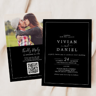 Minimalistisch Black Foto QR Code Wedding Einladung