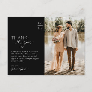 Minimalistisch Black Foto Wedding Vielen Dank Post Postkarte