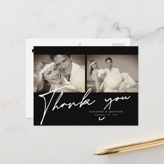 Minimalistisch Black Frame 2 Foto Hochzeit Vielen  Postkarte (Vorderseite/Rückseite Beispiel)