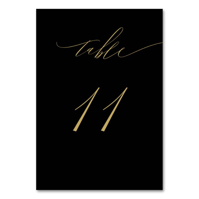 Minimalistisch Black Gold Elegant Script 11 Weddin Tischnummer (Vorderseite)