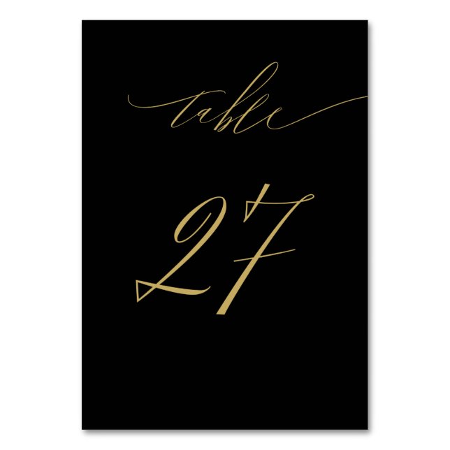 Minimalistisch Black Gold Elegant Script 27 Weddin Tischnummer (Vorderseite)