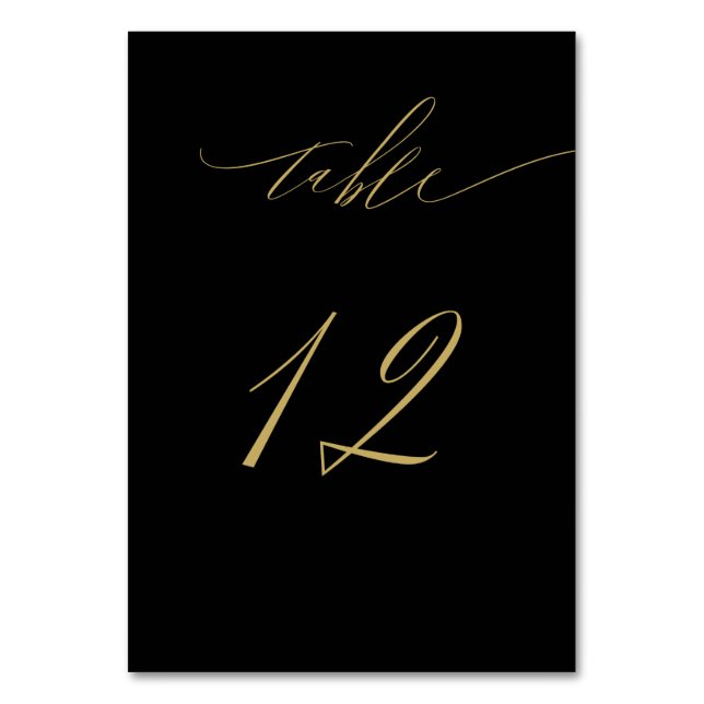 Minimalistisch Black Gold Elegant Script No. 12 We Tischnummer (Vorderseite)