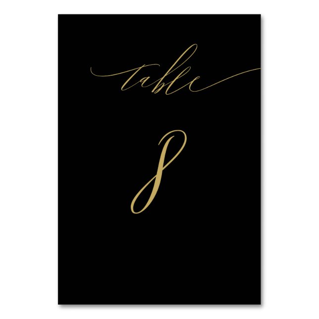 Minimalistisch Black Gold Elegante Script No. 8 We Tischnummer (Vorderseite)